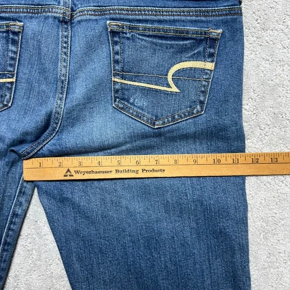 American Eagle Jeans Womens 12 Long Slim Boot Blue Denim Stretch Low Rise Y2k - Picture 15 of 16